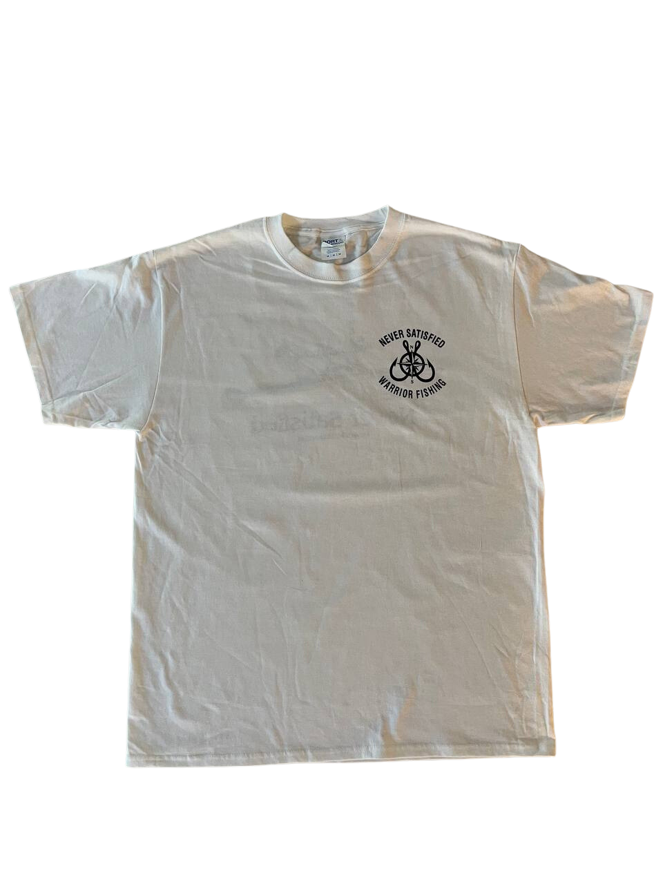 Never Satisfied Warrior Fishing Boat Shirt (White)