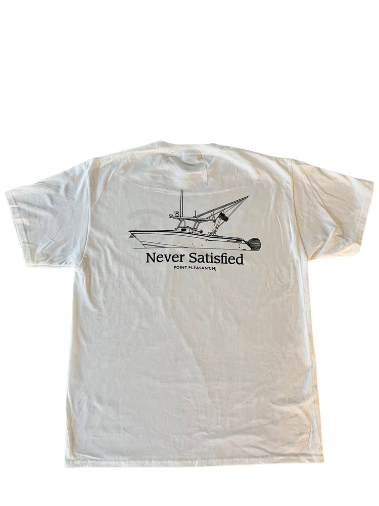 
                  
                    Never Satisfied Warrior Fishing Boat Shirt (White)
                  
                
