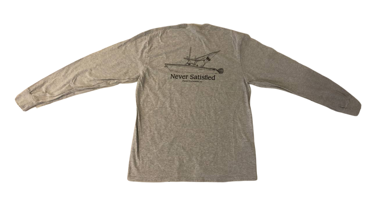 Never Satisfied Warrior Fishing Boat Long Sleeve Shirt (Light Grey) – Never  Satisfied Outfitters